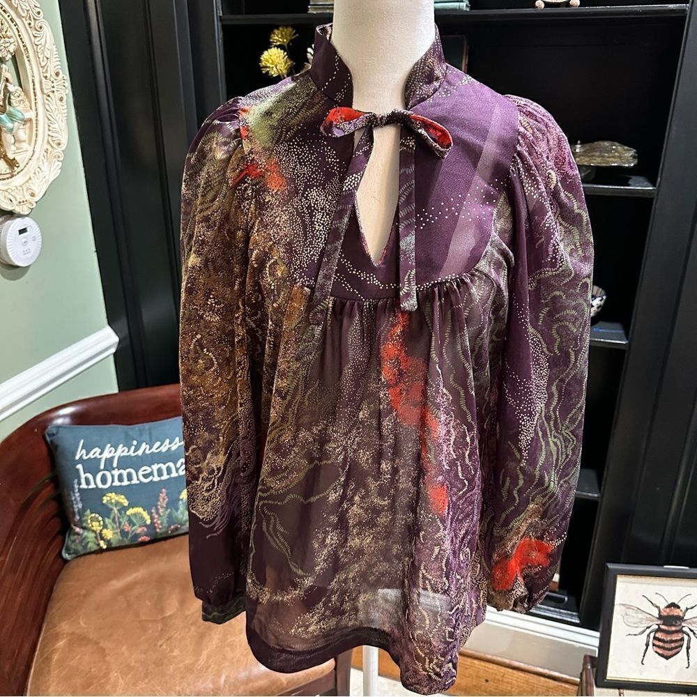Vintage Louis Chaney Of Dallas Abstract Purple Blouse